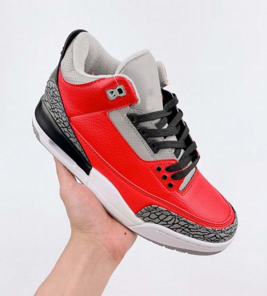 

2020 3 red cement basketball shoes men women fire red grey black sports shoes