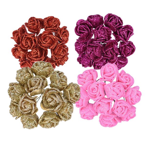 

24/72/144pcs 2cm gold pink glitter foam rose artificial flower bouquet for wedding home party decoration diy fake flower wall