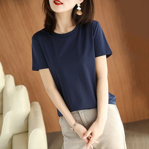 

футболка топ мерсеризованный мерсеризированный хлопка женский сплошной цвет базовый рубашку с коротким рукавом чистого хлопка 2020 ся kuanso, White