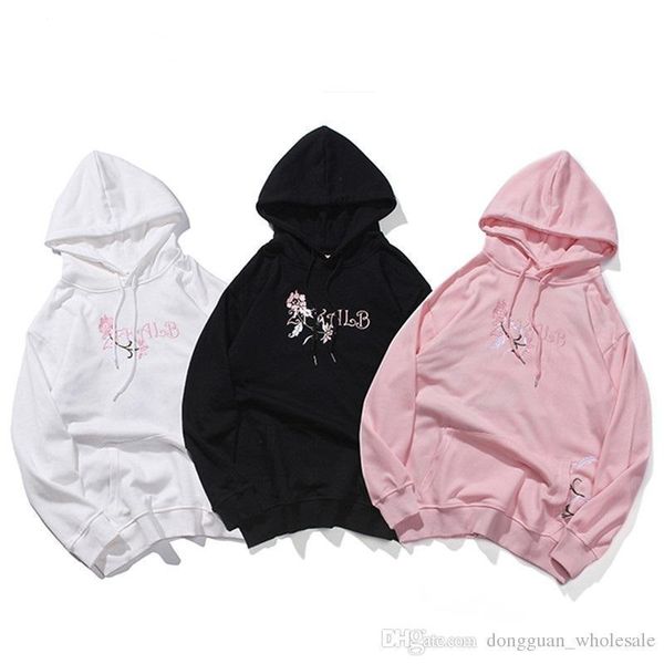 

men hip hop hoodie streetwear embroidery floral bird hoodie sweatshirt cotton harajuku japanese hooded pullover 2019 autumn pink, Black