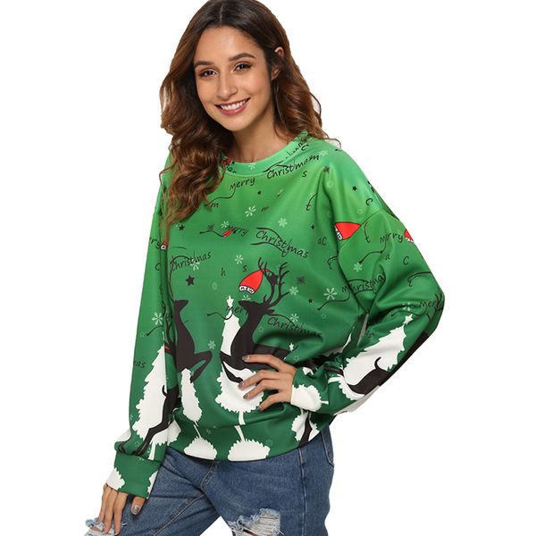 

women sweatshirt fashion green gradient christmas 3d printing dropping shoulder long sleeve sweatshirt casual cloth, Black