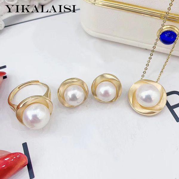 

yikalaisi 925 sterling silver jewelry pearl sets 2020 fine natural oblate pearl jewelry 9-12mm set for women wholesale, Black