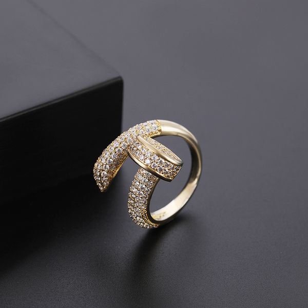 

taifimei european and american cross-border fashion ol cool alternative design nail micro-inlaid gold open ring accessories, Silver