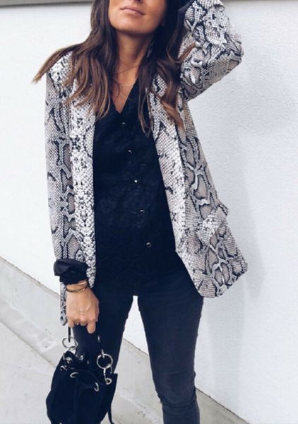 

women's slim suit casual python blazer long sleeve jacket coat, Black;brown