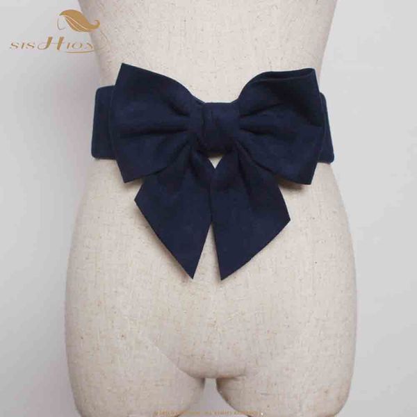 

sishion elastic waistband for dress accessories vb0043 women navy blue red black wide corset korean belt with big bow, Black;brown