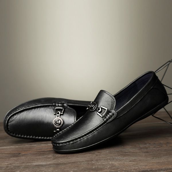 

2019 fall brand large size casual leather shoes men's real luxury designer first layer leather black beanie shoes