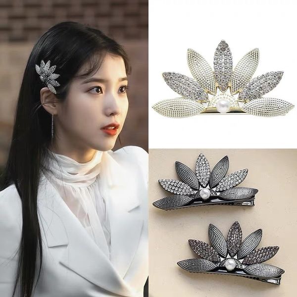 

s859 europe fashion jewelry rhinstone flower barrette hairpin dukbill toothed hair clip bobby pin barrette hair accessories, Golden;silver