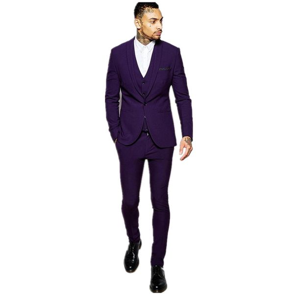 

2017 new suit jacket with square hem in purple man suit custom made tuxedos groomsman dinner suits (jacket+pants+vest, White;black