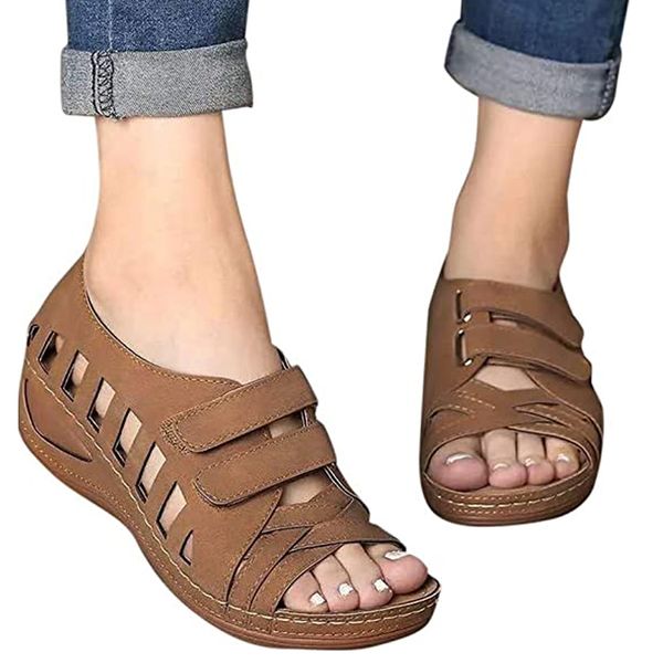 

women hollow sandals cross strappy shoes breathable hook loop open toe summer hsj88, Black