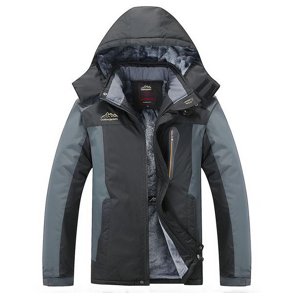 

waterproof outdoor sport hiking jacket men winter hooded fleece windbreaker parka camping mountain coat plus size 8xl 9xl, Black