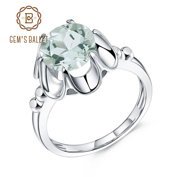 

gem's ballet 2.73ct natural green amethyst engagement ring for women 925 sterling silver gemstone finger rings fine jewelry, Slivery;golden