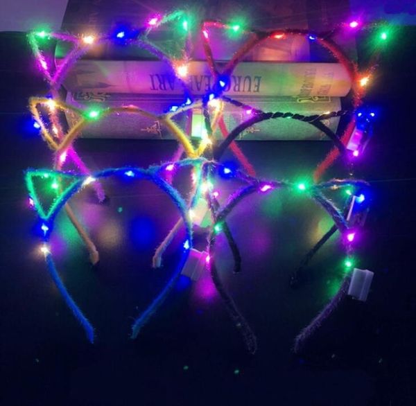 LED Light Up Gatto Orecchie di animali Fascia per donna Ragazze Lampeggiante Copricapo Accessori per capelli Concerto Glow Articoli per feste Regalo di Natale di Halloween #33897