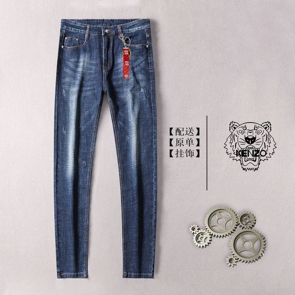 

kenzos mens designer jeans luxury slim jeans high end wild casual pants motorcycle denim pants hip hop jeans loose denim pants, Blue