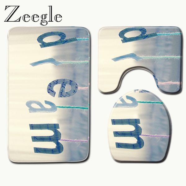 

zeegle scenic printed bath mats bathroom set carpet absorbent non-slip pedestal rug lid toilet cover floor mat quick dry carpet