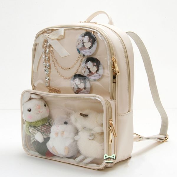 

kawaii clear transparent itabag women backpacks harajuku pvc jelly candy color student schoolbags book bag for teenager girls pu