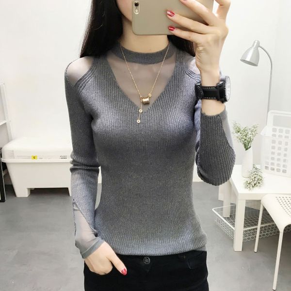 

2019 plush woman sweater with mid-high lace neck and tight net red bottom sweater knitted shirt in autumn and winter, White;black