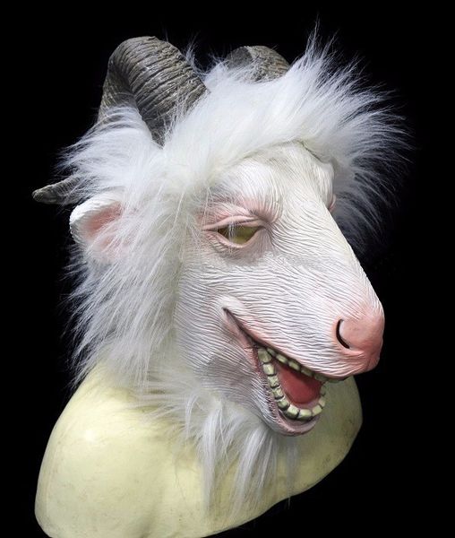 

latex goat mask with horns ram animal head halloween costume face disguise white