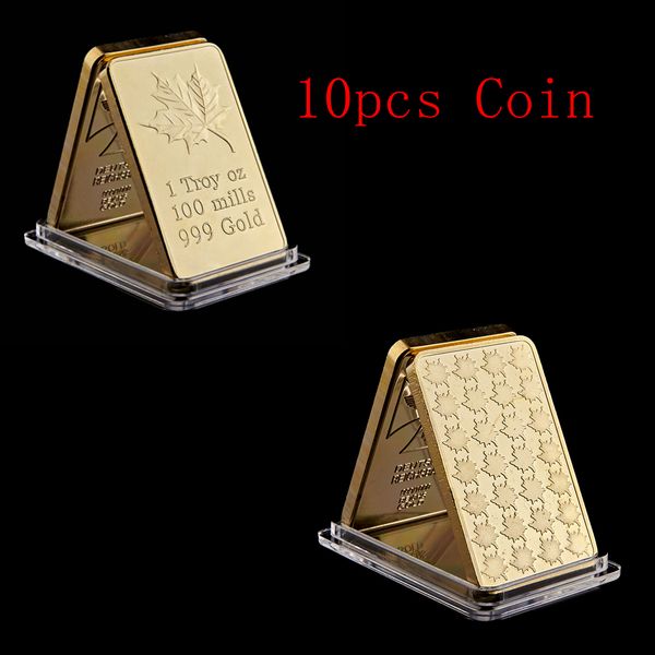 

10pcs gold clad bar canadian maple leaf 1 troy oz 100 mills 999 gold bar collection with acrylic protection capsules