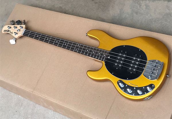 

customised left handed gold music man ernie ball sting ray 4 strings bass 9v battery active pickup rosewood fingerboard electric guitar