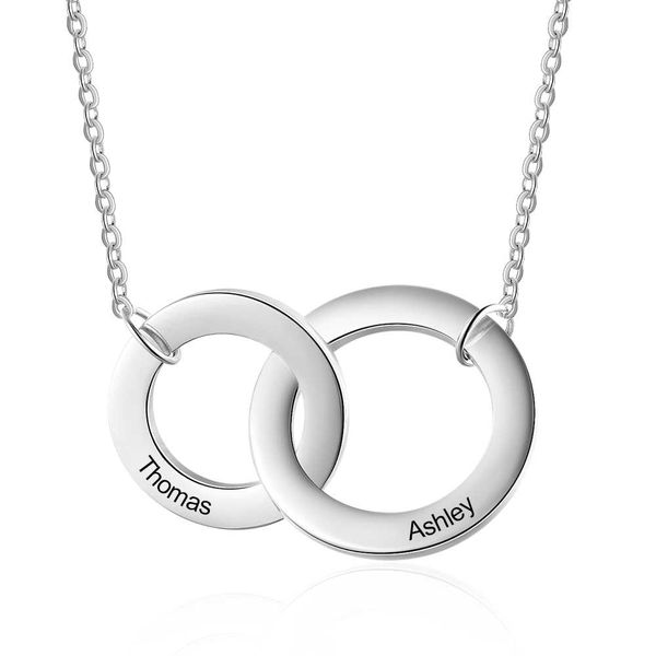 

fashion personalized necklaces stainless steel jewelry hollow round pendants engraved 2 names promise customized gift for women, Silver
