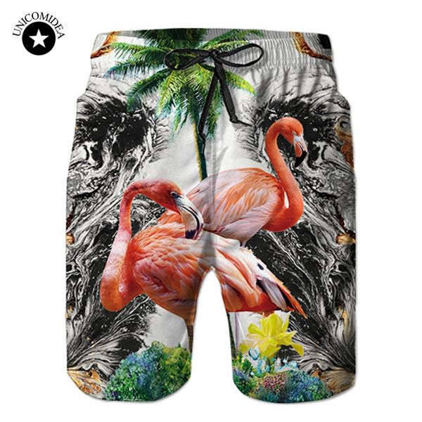 

men's shorts summer mens hawaiian quick dry bermudas 3d flamingos printed board casual beach suit, White;black