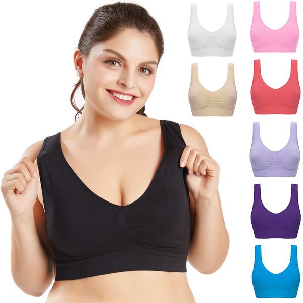 

large size women sports bra solid color seamless with chest pad adjustment type without steel ring sports underwear, White;black