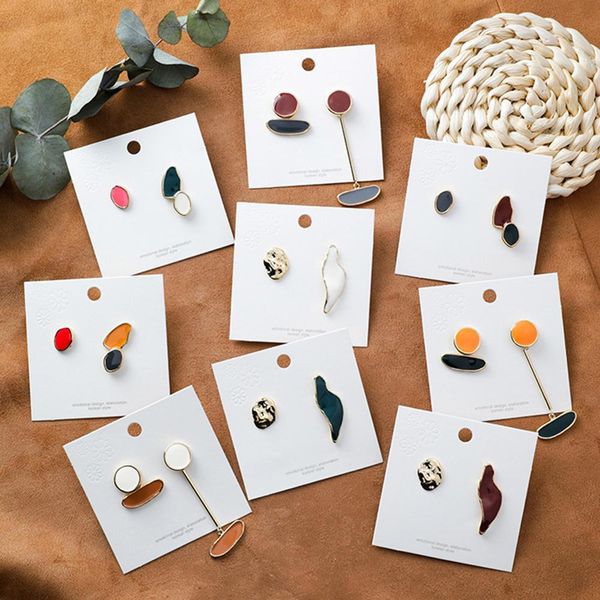 

2019 new minimalist irregular geometric colorful enamel stud earrings for women girls vintage asymmetric gold small stud earring, Golden;silver