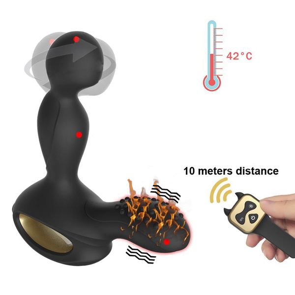 Rotación de calefacción Plug anal Vibrador Masajeador de próstata masculino Estimulador de punto G Inalámbrico Butt Plugs a distancia Máquina Juguetes sexuales para hombre MX191228