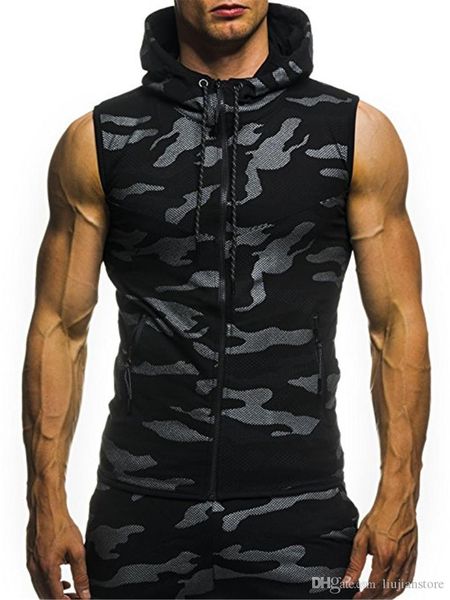 

summer mens camouflage printed vest hooded sports mens sleeveless tees mens fashion designer clothing, White;black