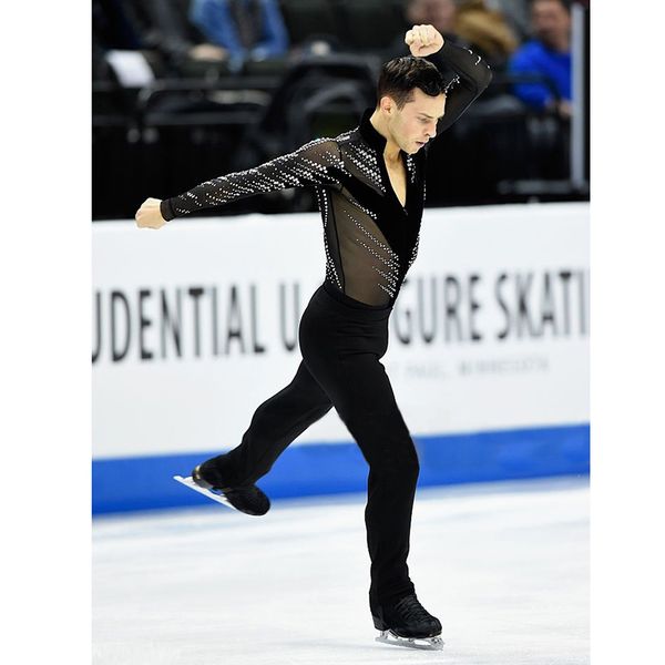 

nasinaya boys man figure skating performance clothing customized competition ice skating leotard kids elastic black mesh