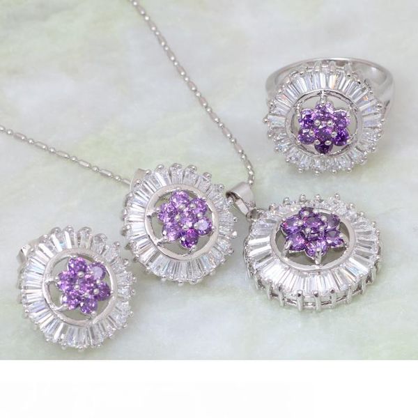 

new arrives fashion jewelry sets silver plated jewelry set inlay amethyst pendants ring earring s042