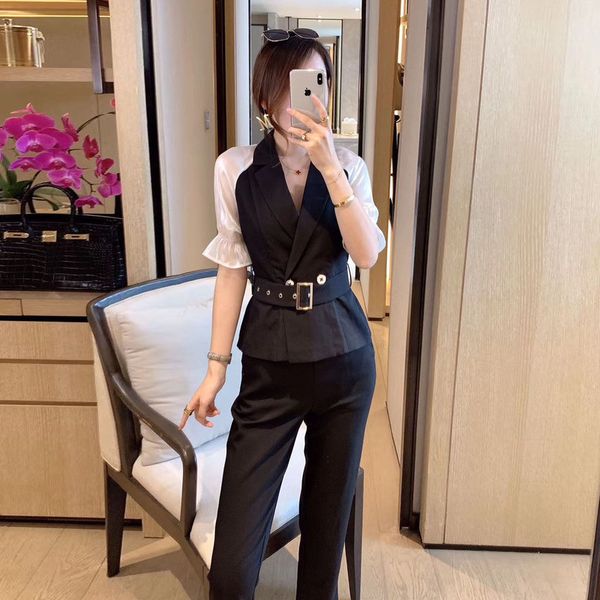 

to suit the female 2020 summer wear new dress stitching feet pants two-piece raglan sleeve cultivate morality, White;black