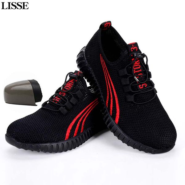 

2019 new men's safety shoes breathable light compression summer body piercing work sandals single net sneakers 35-46, Black