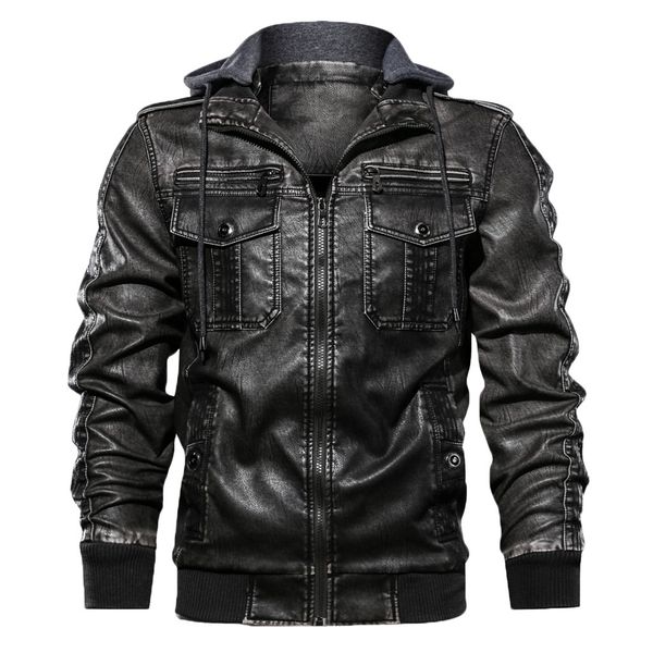 

jacket men's autumn bomber jacket winter bomber vintage zipper hoodie solid color imitation leather coat casaco masculino, Black;brown