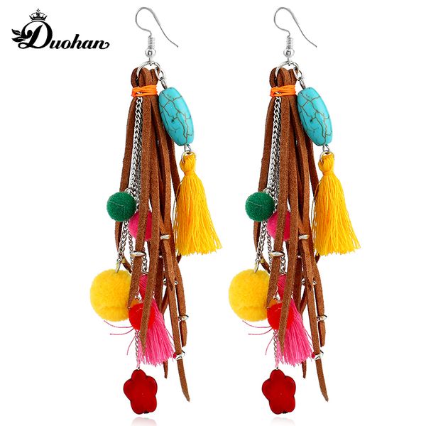 

duo han european and american jewelry exaggerated bohemian national style earrings korean velvet tassel earrings, Silver