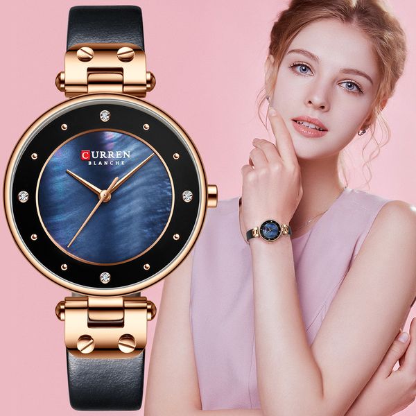 

curren women watches reloj mujer brand luxury leather strap wristwatch for women blue clock stylish quartz ladies watch, Slivery;brown