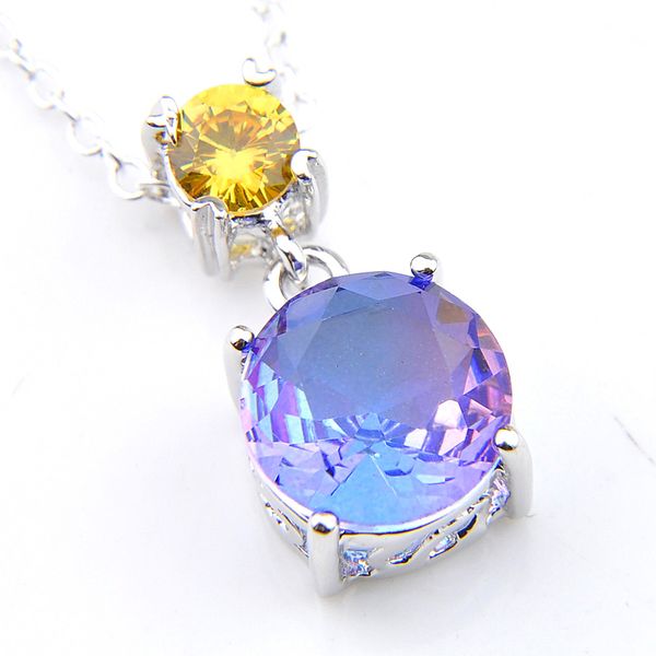 

wholesale luckyshine 10 pcs round pendants bi colored tourmaline gems silver new women pendants necklaces zircon with chain 10mm