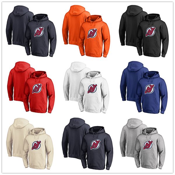 

men's new jersey devils fanatics branded black ash white red orange embroidery primary logo pullover hoodies long sleeve outdoor wear, Blue;black