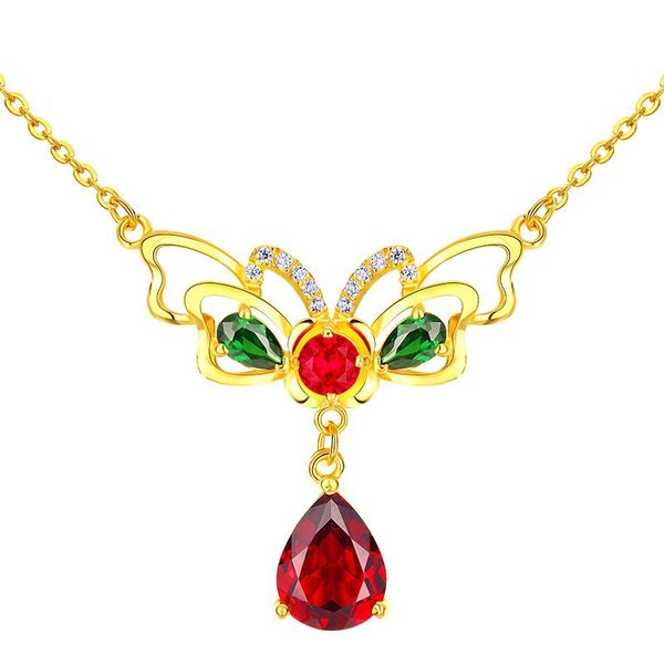 

18k gold butterfly ruby pendants necklace luxurious chain wedding jewelry for women colgantes de bizuteria emerald pendants 2020, Silver