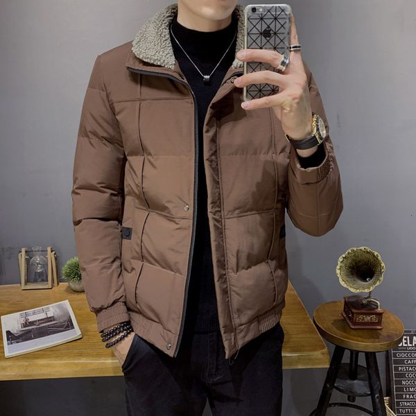 

winter lamb hair jacket men's slim warm thick parka men fashion solid color casual coat man wild loose cotton jacket clothes, Black