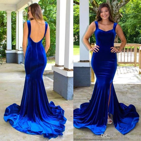 

royal blue mermaid long prom dresses 2019 straps with sweetheart split velvet custom made fashion brithday party gowns, Red