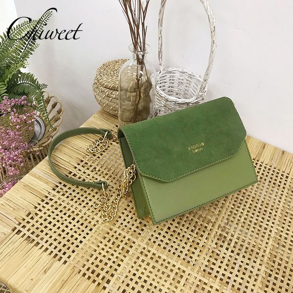 

ins women scrub leather crossbody bag olive green handbag shoulder bag patchwork flap chain messenger bags