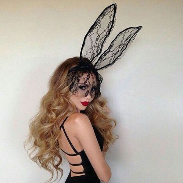

halloween festival black costume party mask ball ears headband lace eye mask