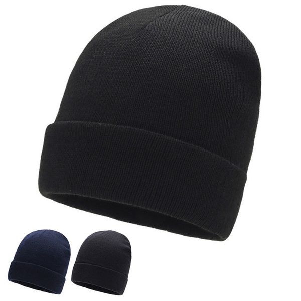 

2019 knitted hat stretch dome leisure skullies bonnet cap autumn winter outdoor fashion cuffed beanie caps, Black