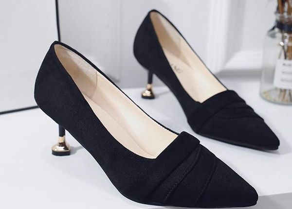 

women's shoes in spring and autumn high fine heel pointed end suede@4080, Black