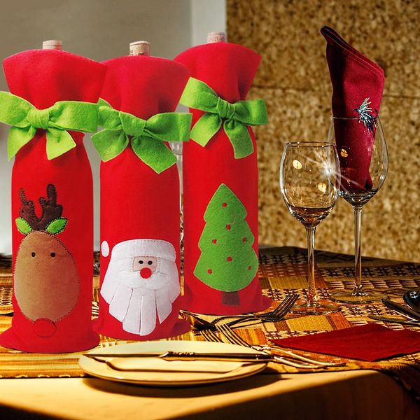 

Christmas Wine Bottle Cover, Newest Collar & Button Coat Design Wine Bottle Sweater Wine Bottle Dress Sets Xmas Party Decorations