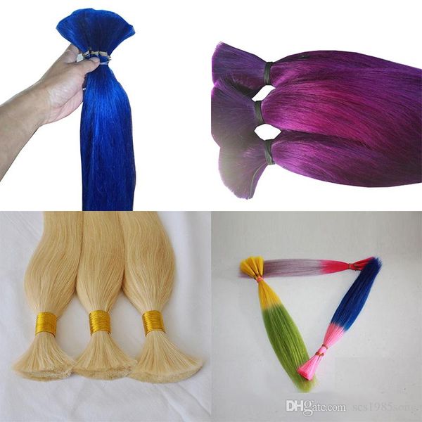 

selling straight human mini braiding hair no weft 100 unprocessed brazilian purple blonde color blue human hair bulk, Black