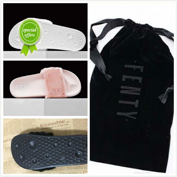 

2216 new fenty fluffy slippers leadcat women casual shoes sandals rihanna eight color pink black and white gray red slippers ..2