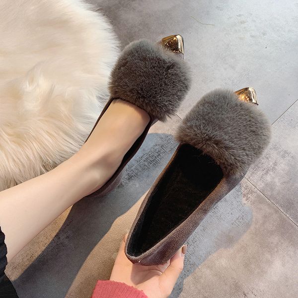 

shallow mouth pointed toe korean shoes loafers fur casual female sneakers women flats autumn 2019 new dress fall flock lace-up, Black