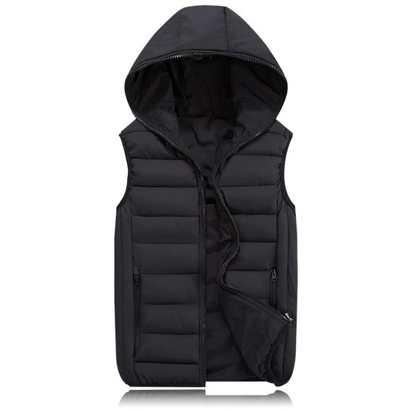 

male with hooded down jacket snow-outwear winter warm normal length coat splice sleeveless duck down large size 3xl 4xl, Black